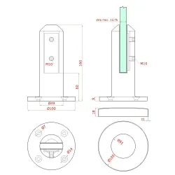 Vrchné kotvenie pre sklo 12,76 mm, brúsená AISI 316 Vrchné kotvenie pre sklo 12,76 mm, brúsená AISI 316